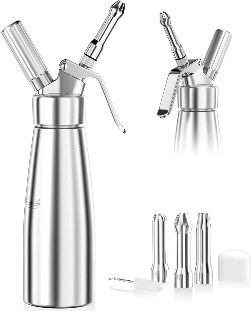 MOUSSTRIQ – 500 ml aluminum cream dispenser with 3 decorative nozzles - Image 4
