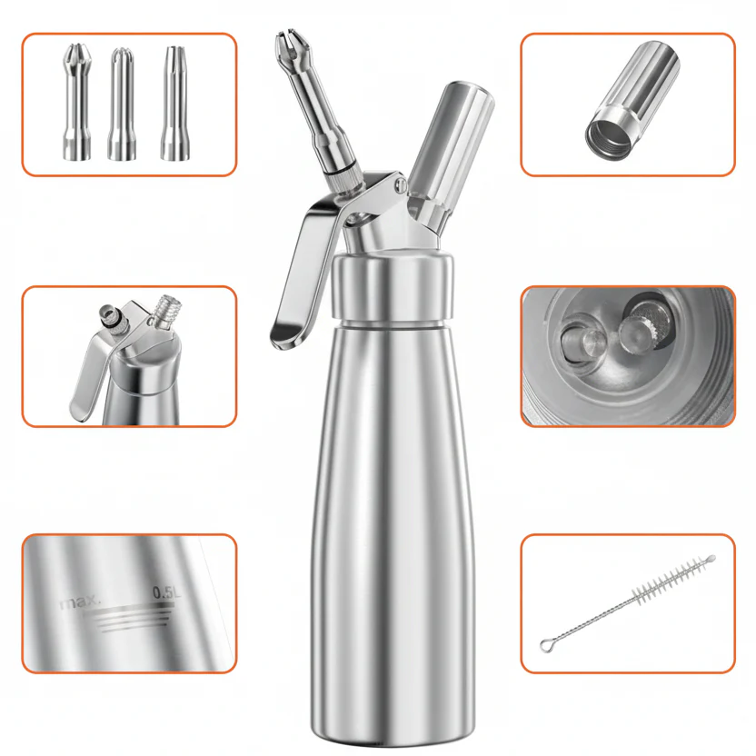 MOUSSTRIQ – 500 ml aluminum cream dispenser with 3 decorative nozzles - Image 5