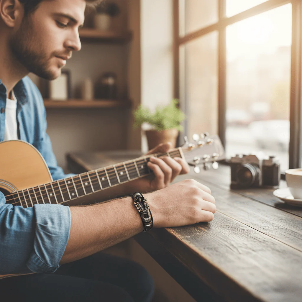MUSIKSTRUM – Leather Bracelet with Guitar-Inspired Design - Image 2