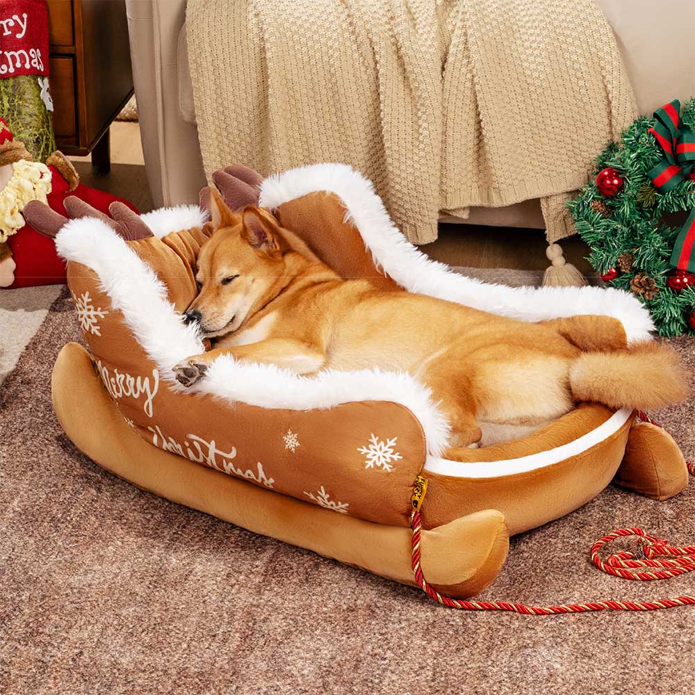 NOELTAIL – Christmas Sleigh Dog Bed with Plush Crystal Velvet and Non-Slip Bottom - Image 8