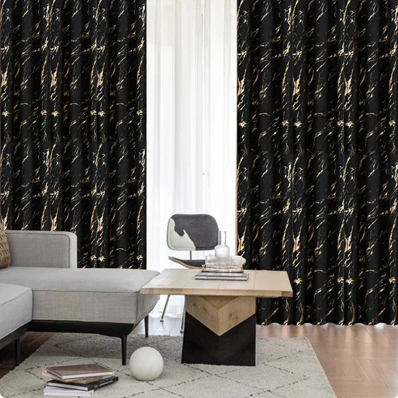 NORDALIS - Elegant Blackout Curtains with Modern Marble & Wave Pattern for Living Spaces
