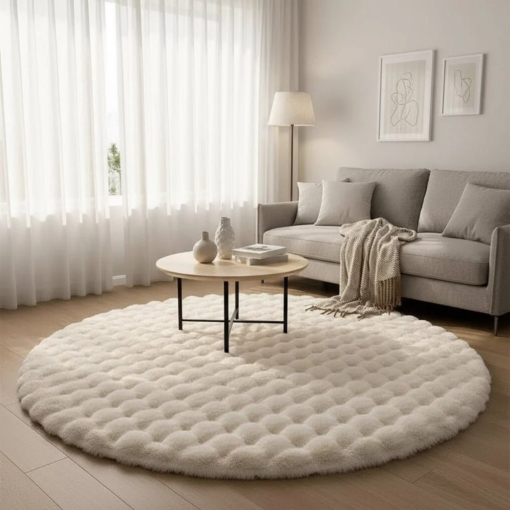 NORDILOFT – Fluffy, round polyester rug for cozy Scandinavian living spaces - Image 2