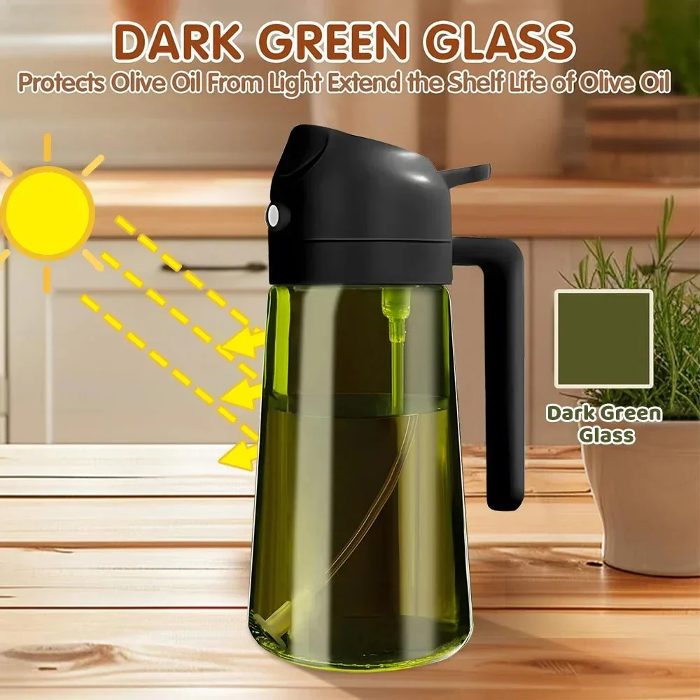 OIL ENJOYMENT – Dark green glass oil sprayer for precise healthy cooking - Image 4