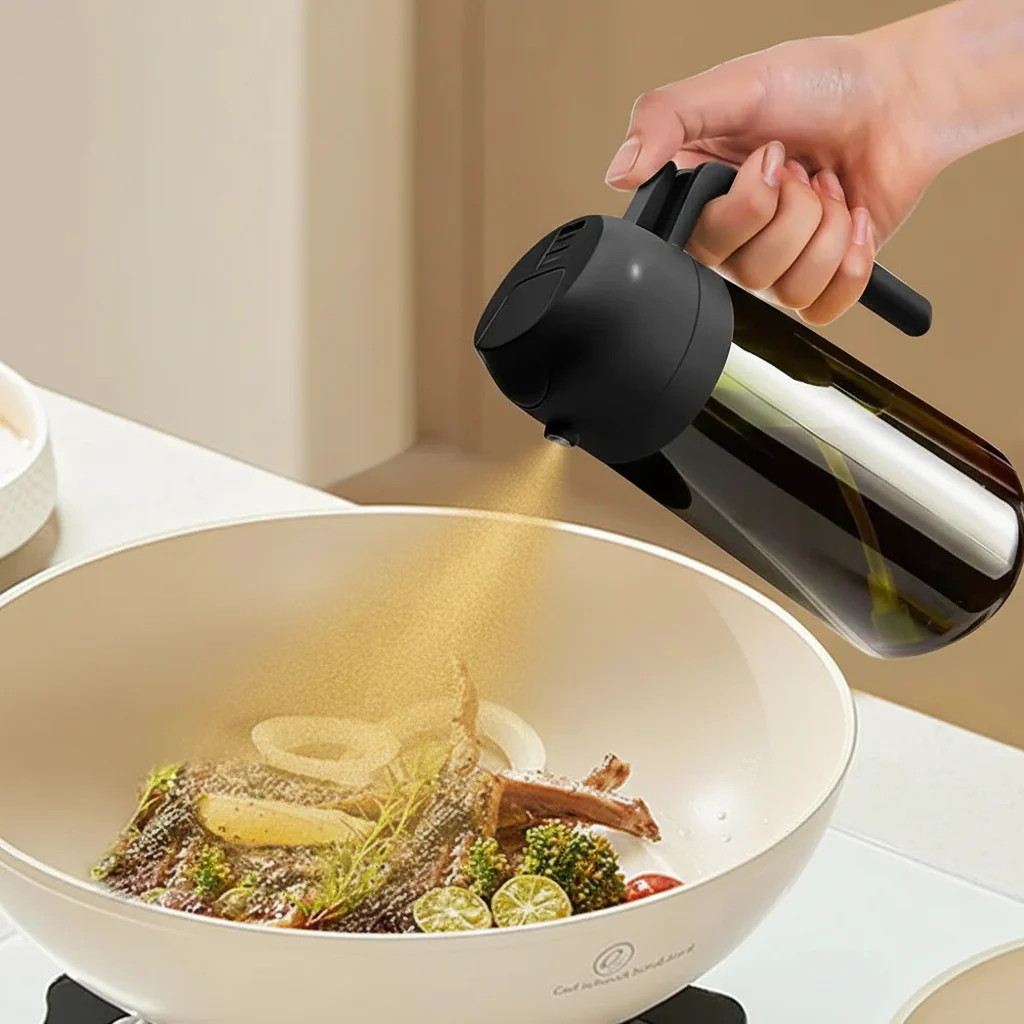 OIL ENJOYMENT – Dark green glass oil sprayer for precise healthy cooking - Image 5
