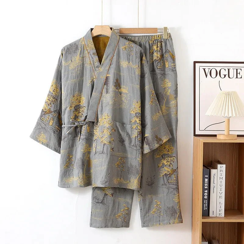 PAINTDRAPE – Artistic Watercolor Cotton Kimono Pajama Set for Relaxed Home Comfort - Image 4
