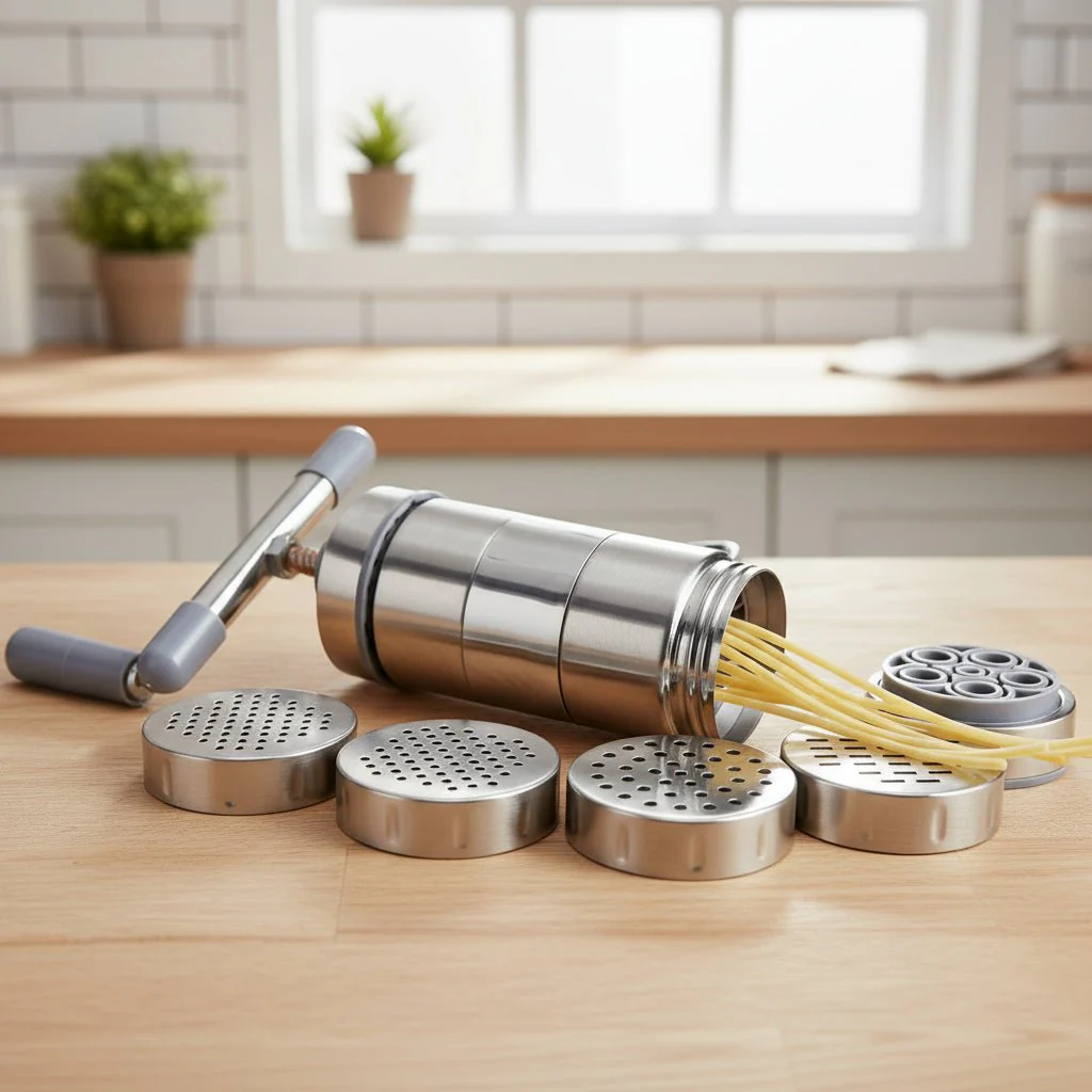 PASTAMAX – Hand-operated pasta maker made of stainless steel with 5 shaping options
