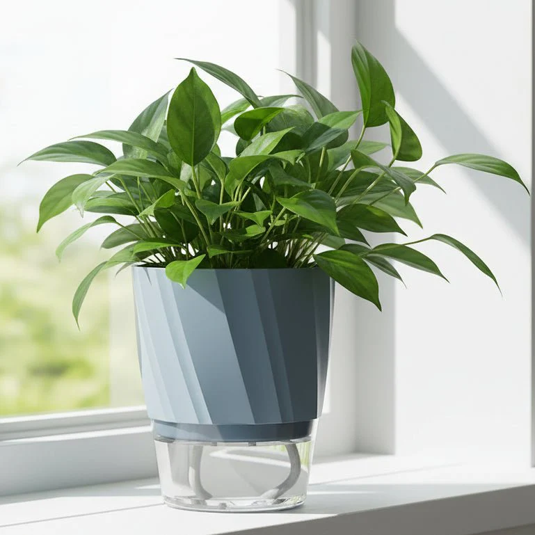 PLANTBASE – Self-watering Plastic Flowerpot for Clean Indoor Gardening