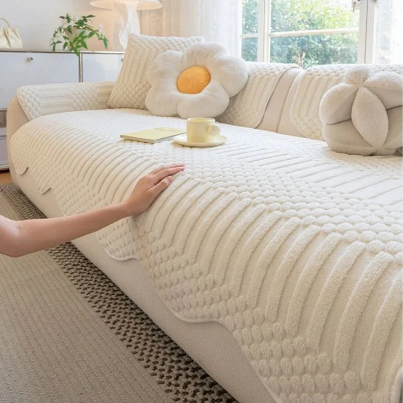 PLUSHCREAM – Thick Tuft Fleece Sofa Cover for Warm Winter Coziness - Image 4