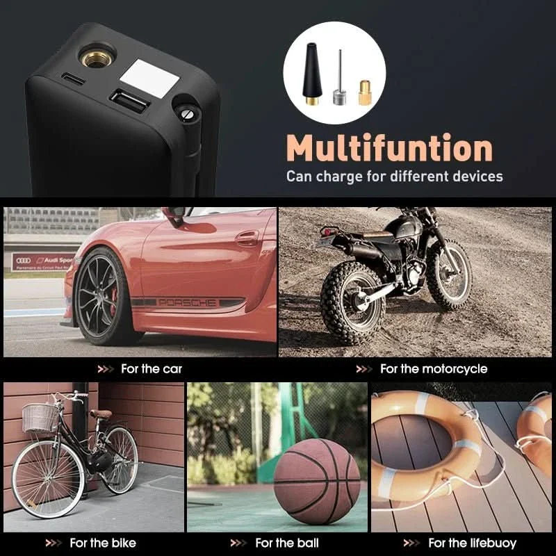 Portable Tire Inflator - Portable rechargeable air pump with 150 PSI for car & bike - Image 3