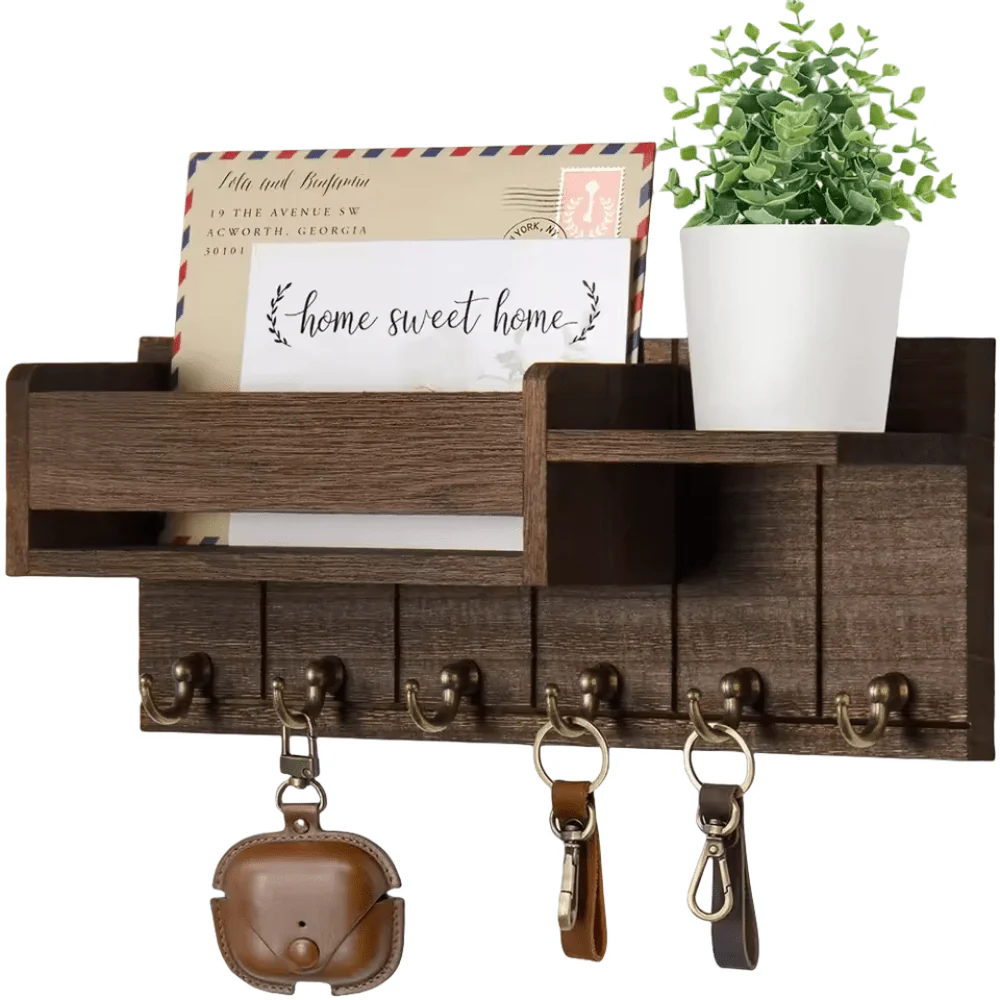 POSTNEST – Stylish Solid Wood Wall Organizer with Hooks and Mail Holder - Image 4