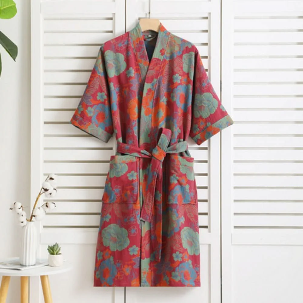 PrintLuxe Robe – Elegant Cotton Bathrobe with Retro Prints - Image 5