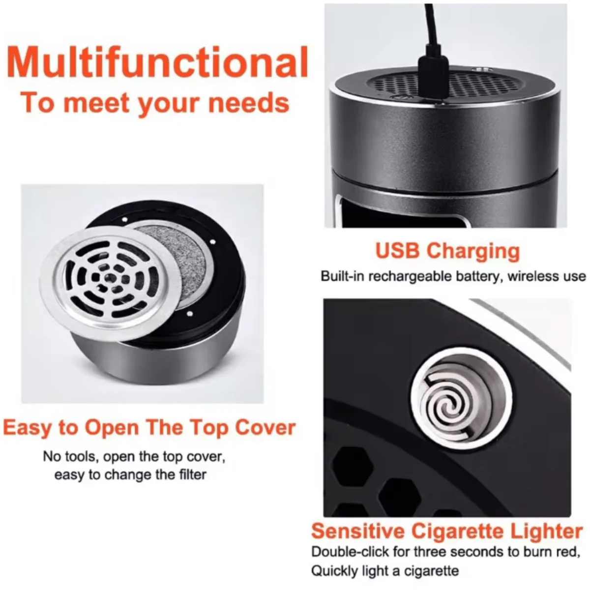 PUREASH – Portable Smokeless Ashtray with HEPA Filter & USB Battery - Image 5