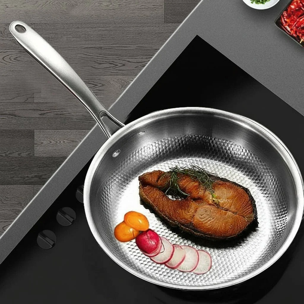 PURESTEEL – Uncoated stainless steel frying pan for steak, roasting & daily cooking - Image 5