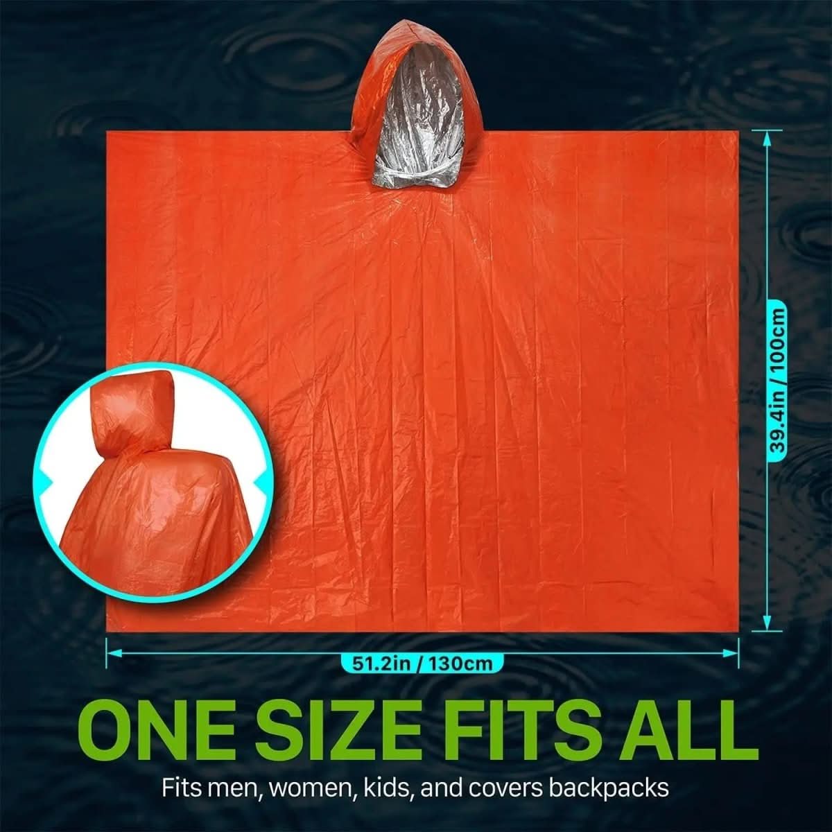 RainShield Poncho - Reusable emergency rain poncho with hood for outdoor protection - Image 7