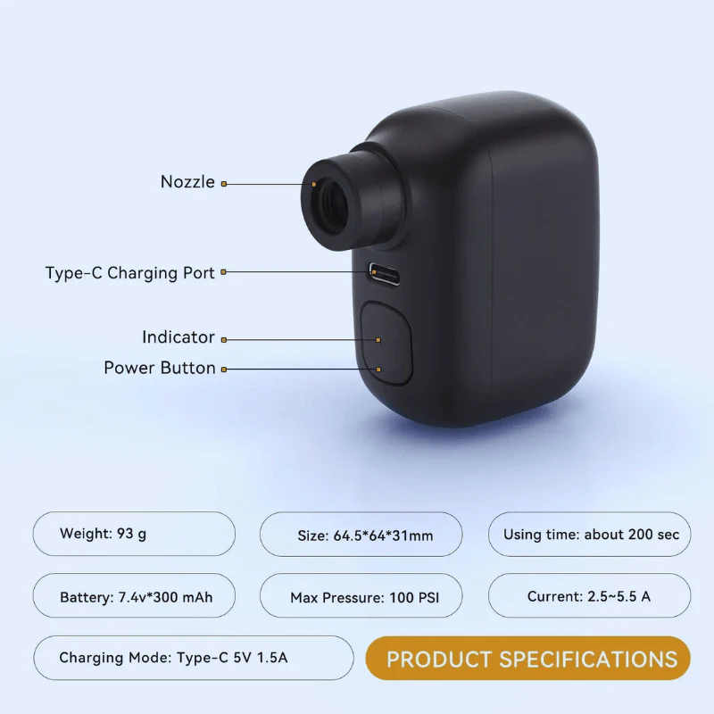 Rechargeable Mini Bike Pump - Portable bike pump with 100 PSI & USB-C - Image 2