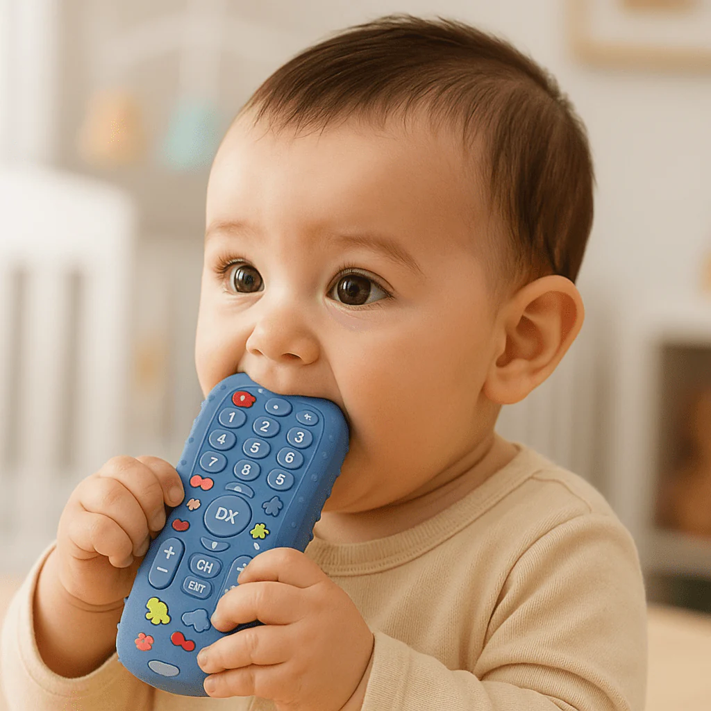 REMOTIBITE – Silicone teething ring in TV remote control shape, BPA-free & soft sensory toy - Image 2