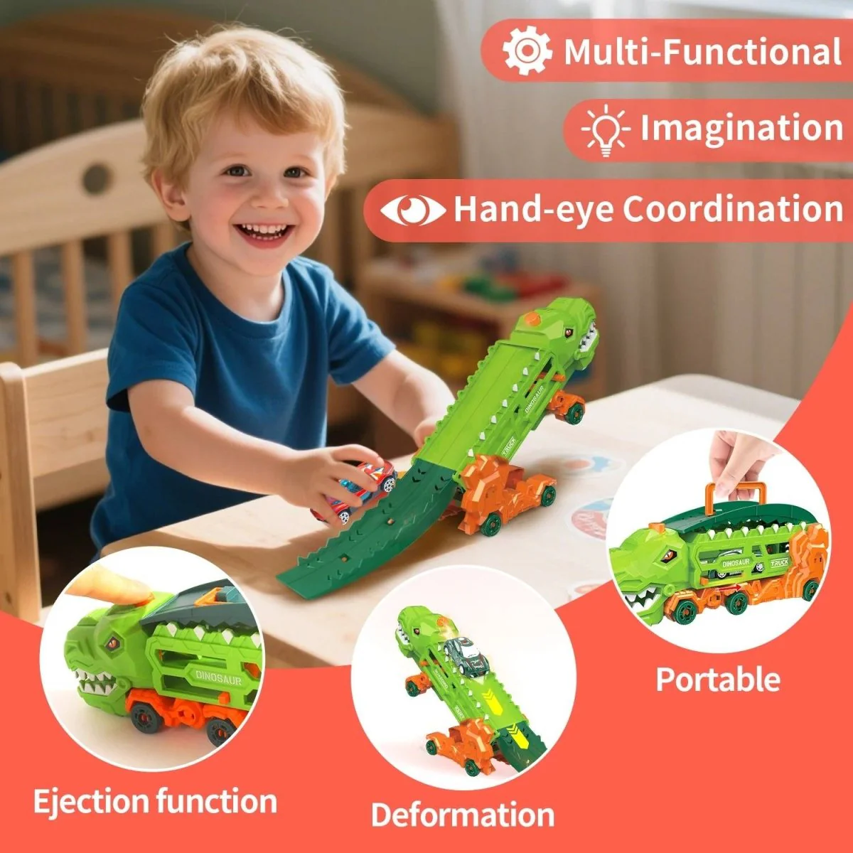 REX-ROADSTER – Dino transporter with ramp & mini cars playset - Image 5