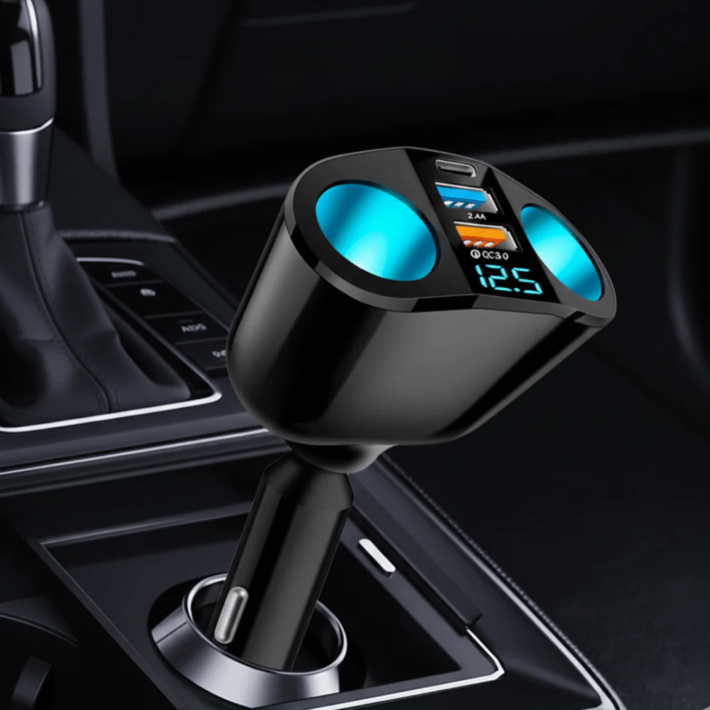 ROADCHARGE – 12V–24V Vehicle USB Adapter with 2 Ports and Easy-to-Read LED Voltage Display