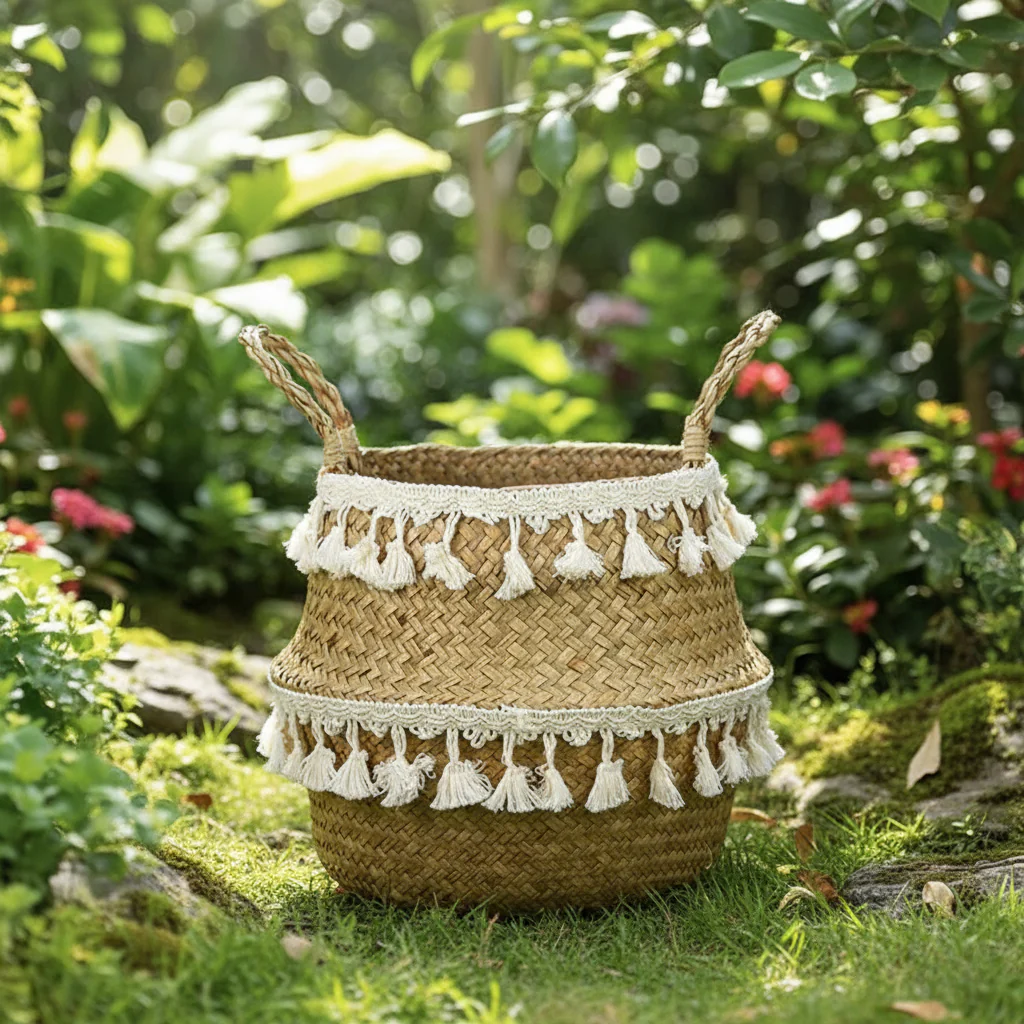 RUSTICZEN – Handmade Bamboo Willow Basket Foldable Storage as Plant Basket for Home