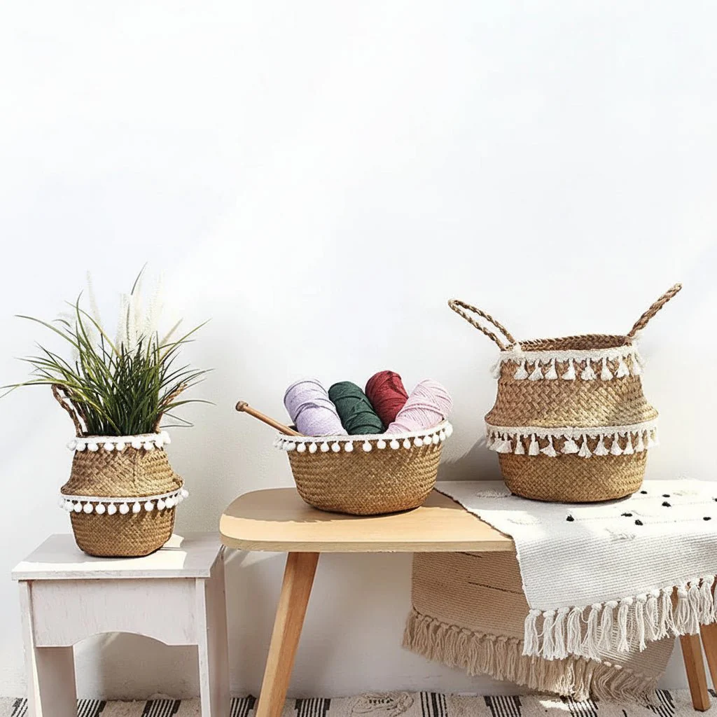RUSTICZEN – Handmade Bamboo Willow Basket Foldable Storage as Plant Basket for Home - Image 5