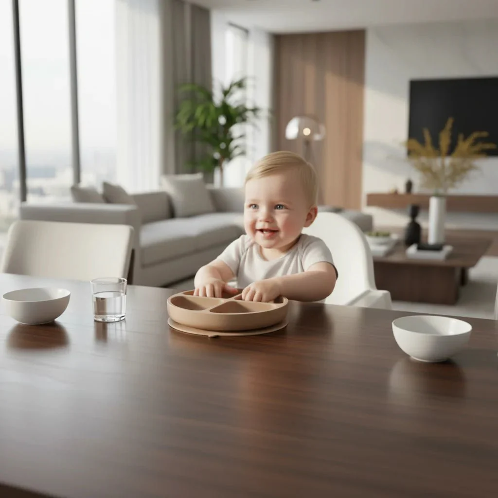SAUGHALT KIDS – Non-slip Silicone Kids' Plate with Strong Suction Base (BPA-free)