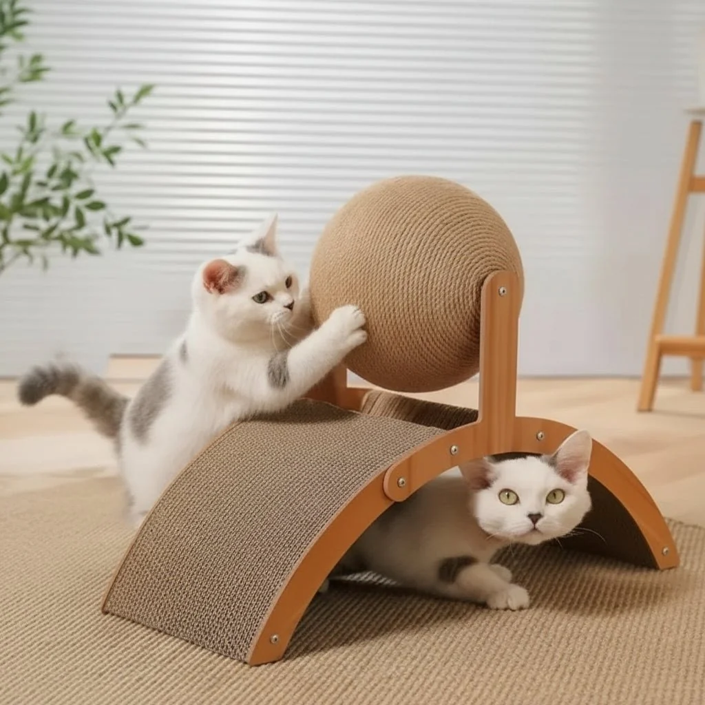SCRATCHORA – 2-in-1 Cat Scratch Ball with Natural Sisal Board and Wooden Platform - Image 3