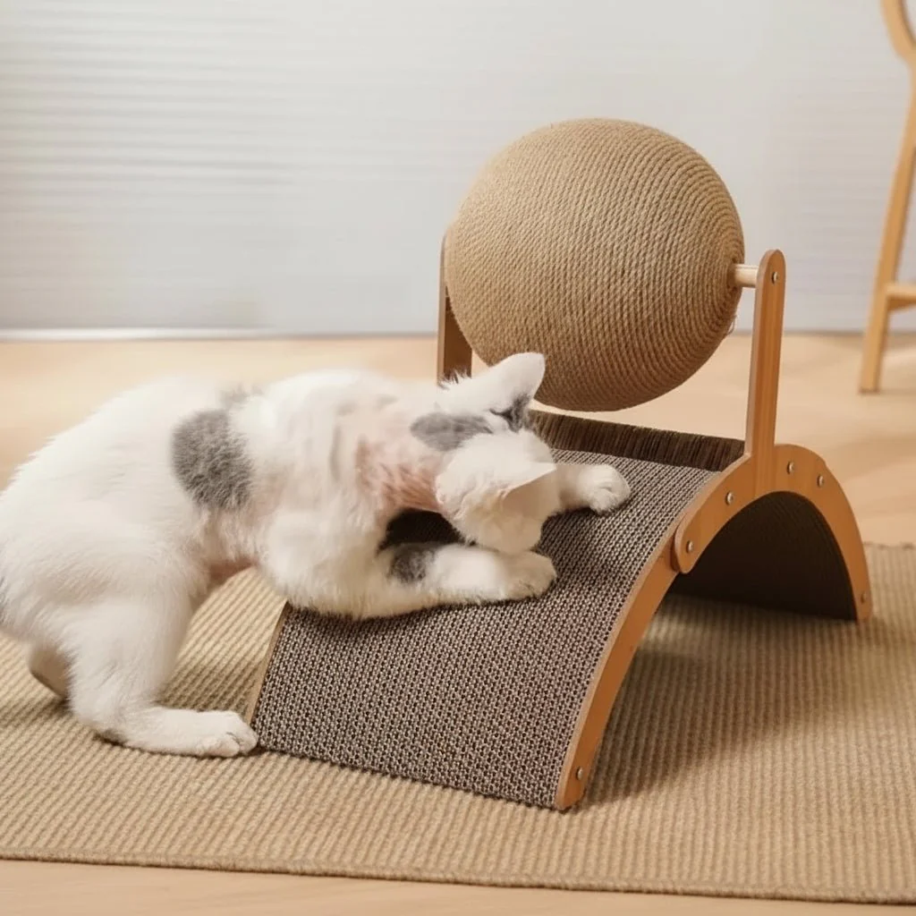 SCRATCHORA – 2-in-1 Cat Scratch Ball with Natural Sisal Board and Wooden Platform - Image 4