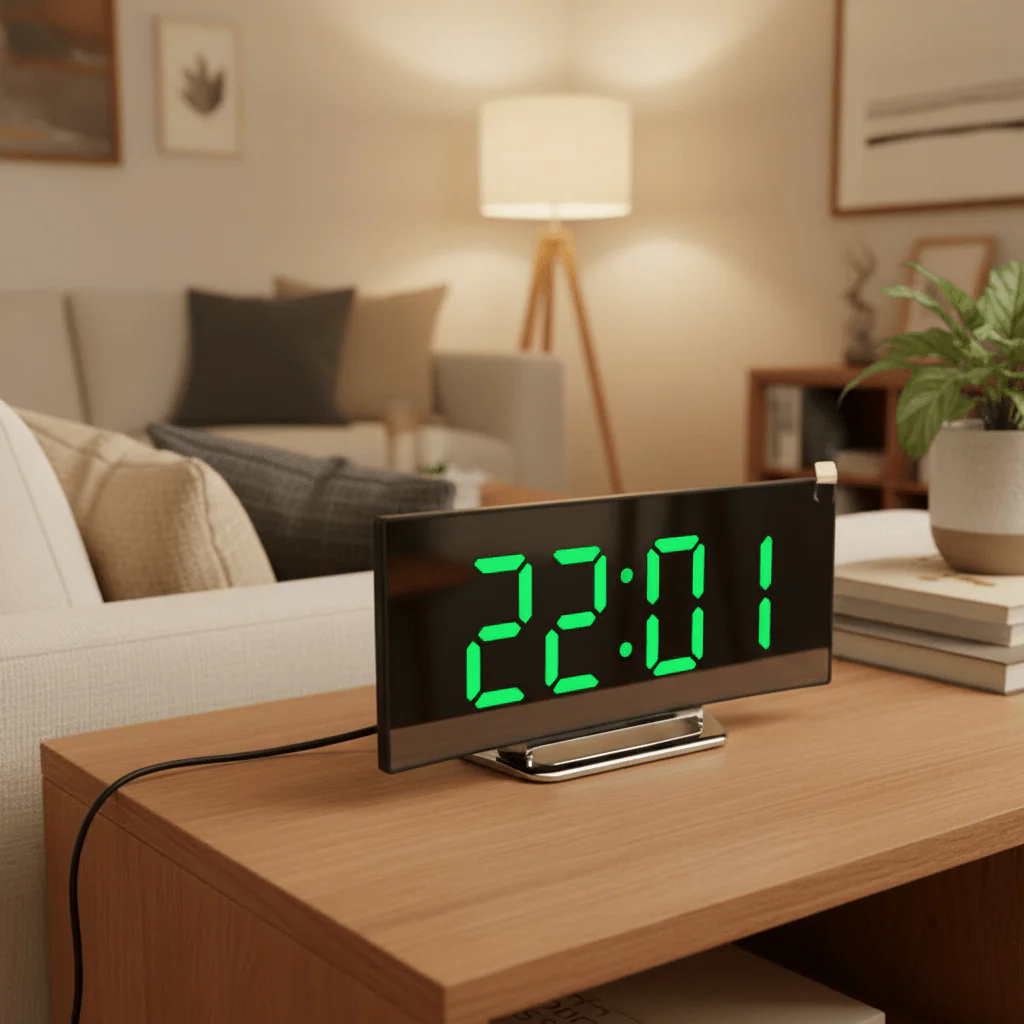 SILENTLITE – Slim digital alarm clock with large LED display & silent design