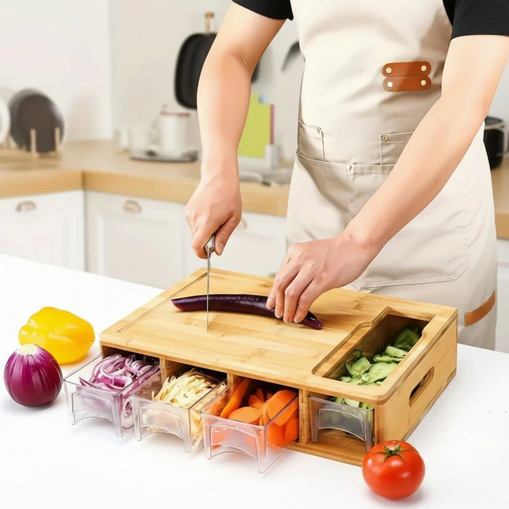 SLICEECO – Ecological Bamboo Cutting Board with Replaceable Blades & Storage Bowls - Image 2