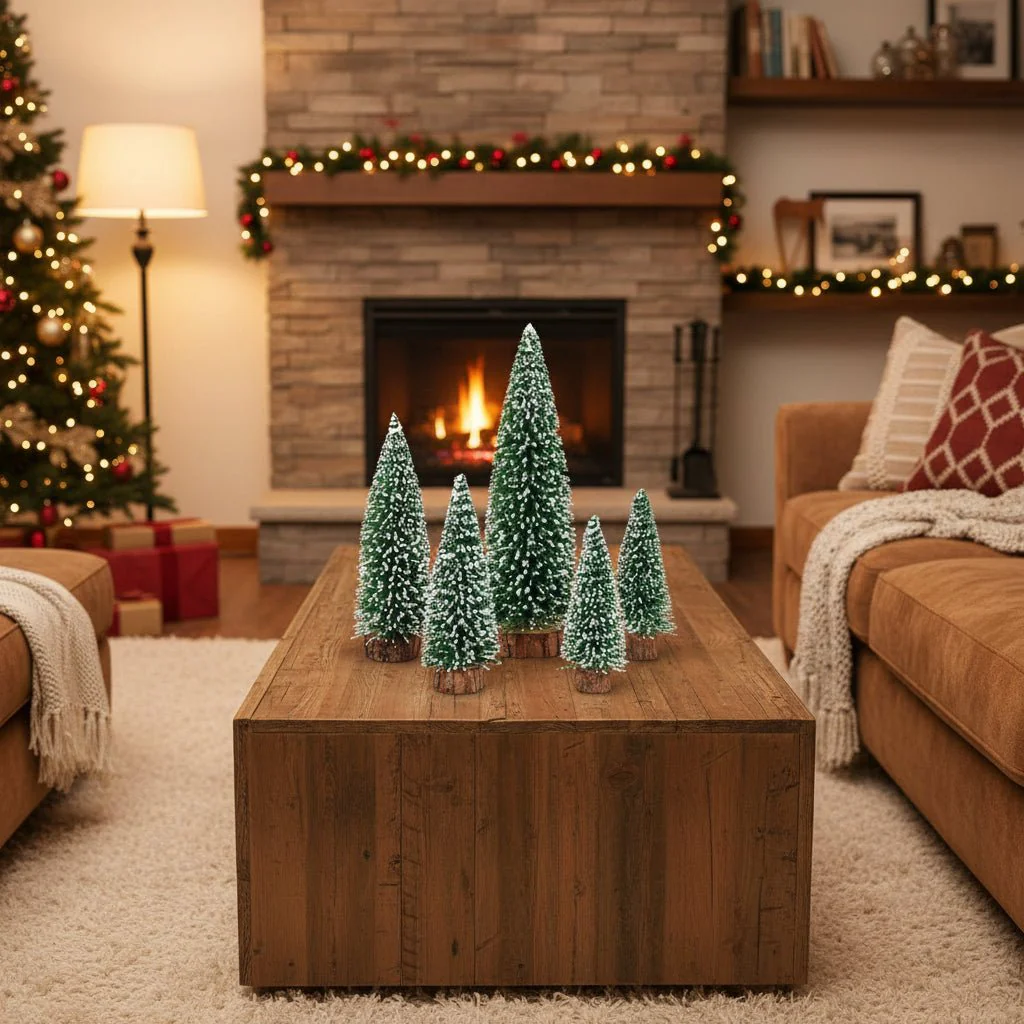 SNOWPINE BRUSH – Flocked Mini Fir Set (5 Pieces) for Christmas Decoration - Image 3