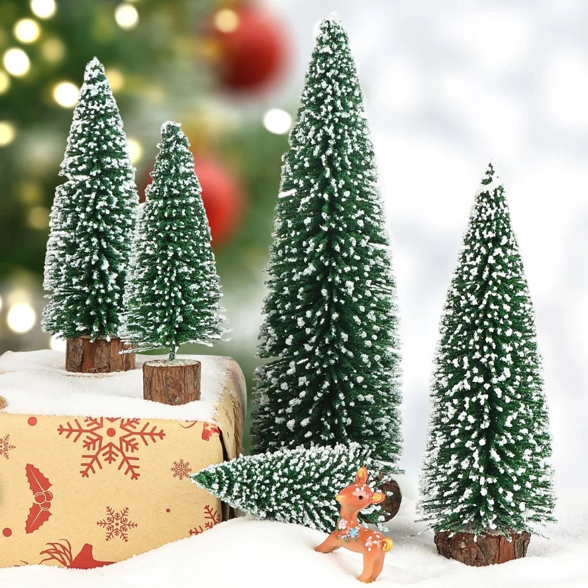 SNOWPINE BRUSH – Flocked Mini Fir Set (5 Pieces) for Christmas Decoration - Image 4