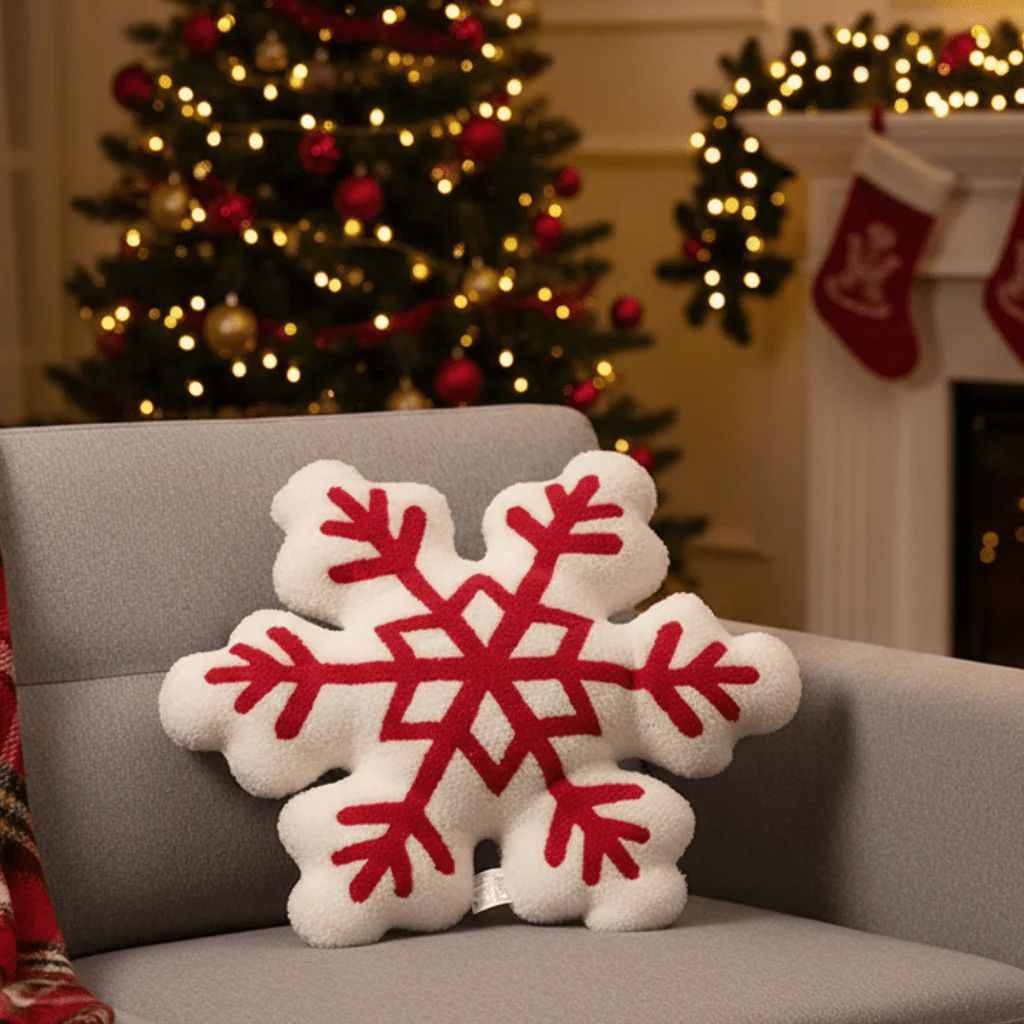 SNOWYCOZY – Soft Winter Snowflake Pillow for Christmas-Inspired Home Decor