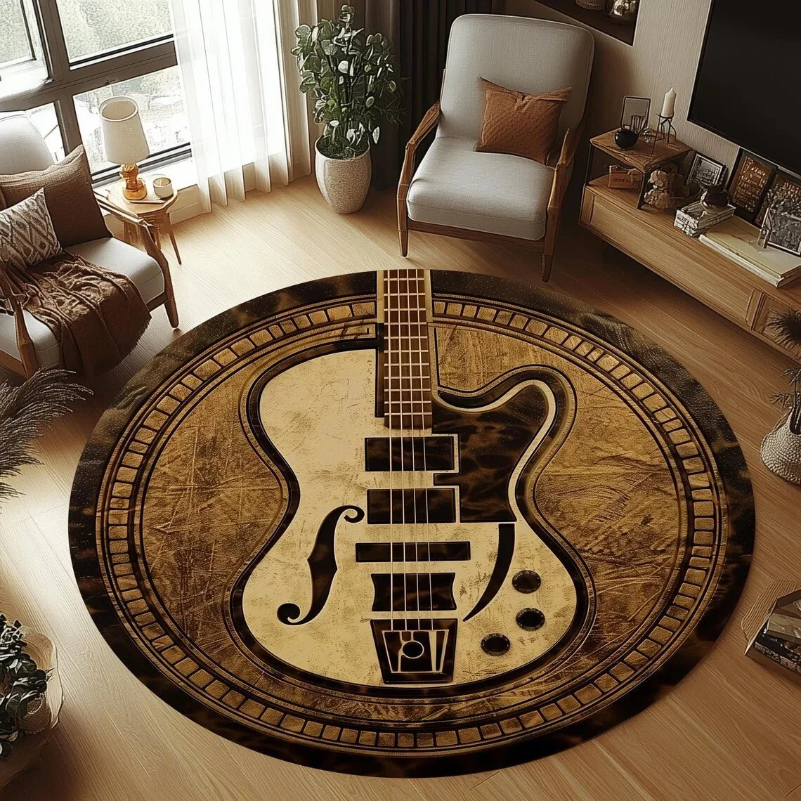 SOFTCHORD – Cozy round flannel guitar rug non-slip & machine washable for children's room