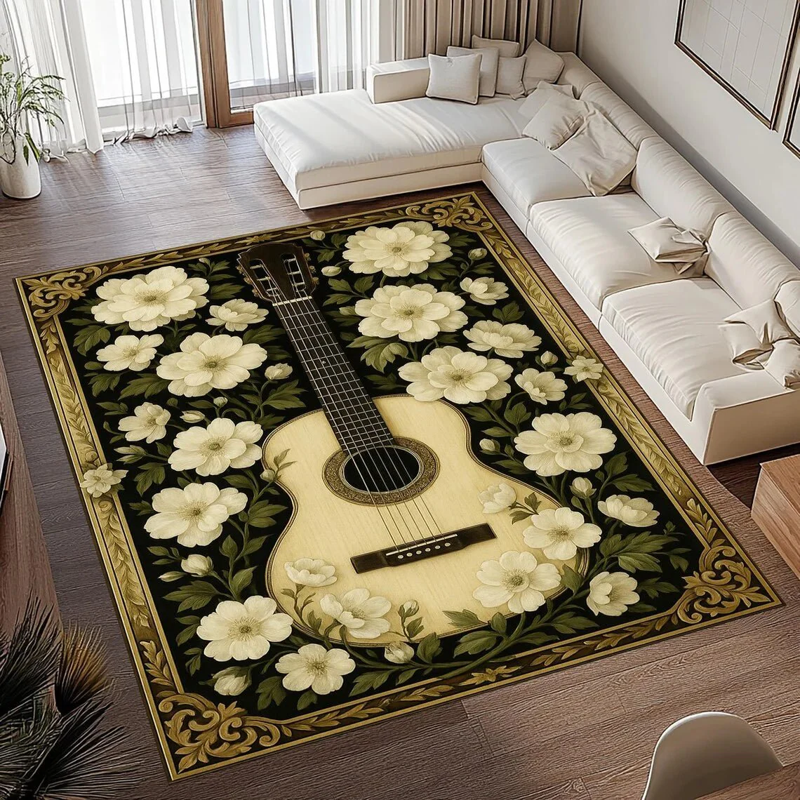 SOFTVINTAGE – Vintage Guitar Print Area Rug made of Soft Flannel Non-Slip for Home Decor - Image 6