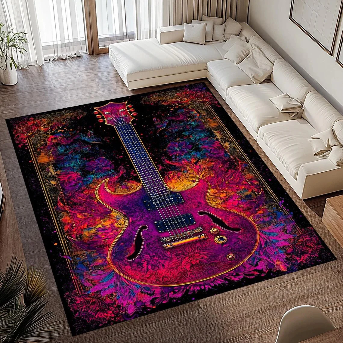 SOFTVINTAGE – Vintage Guitar Print Area Rug made of Soft Flannel Non-Slip for Home Decor - Image 7