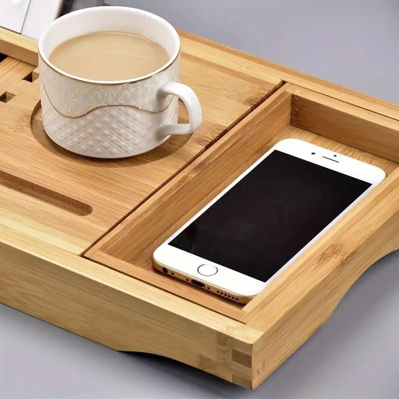 Solavera Bamboo Relax Tray | Extendable Bathtub Tray | Sustainable & Elegant | With Glass & Book Holder for Spa Enjoyment at Home - Image 3