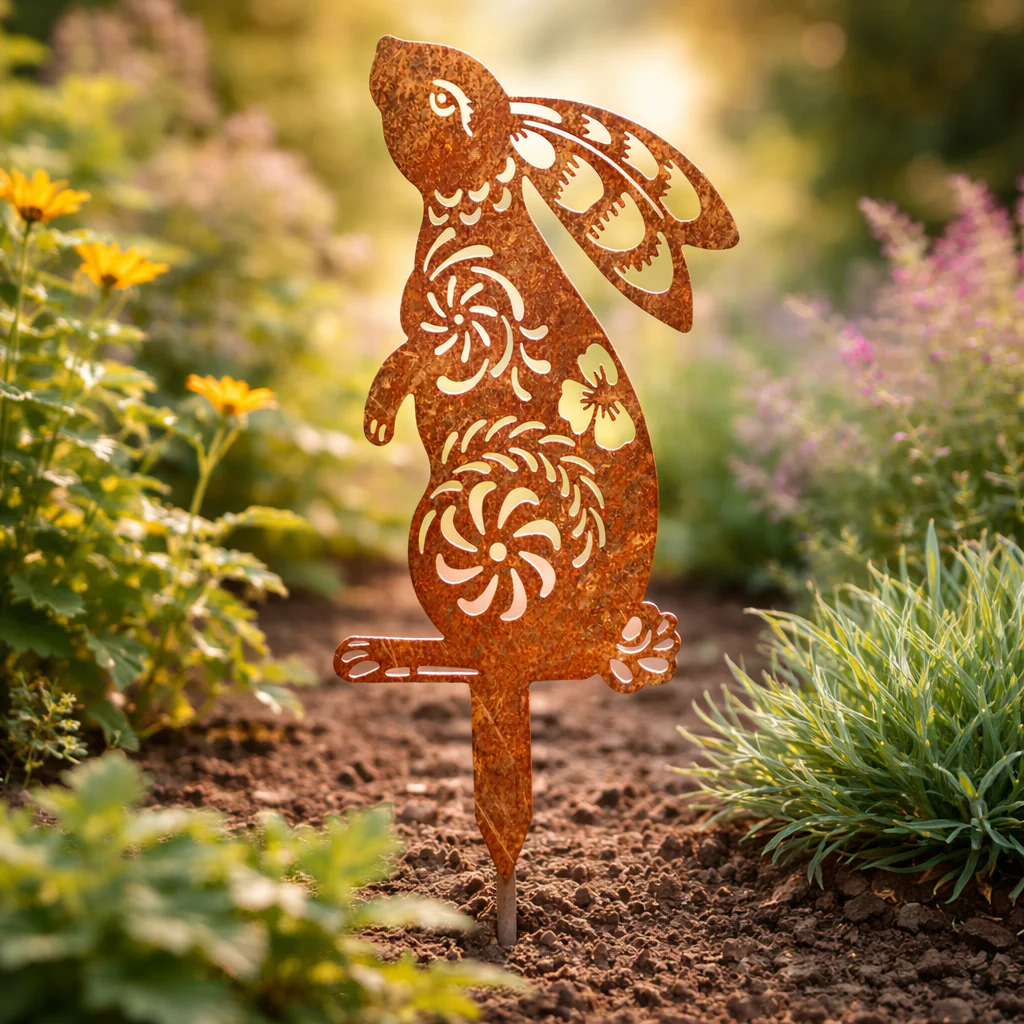 SPRINGBUN – Rustic garden stake made of metal in rabbit shape for rural garden decoration
