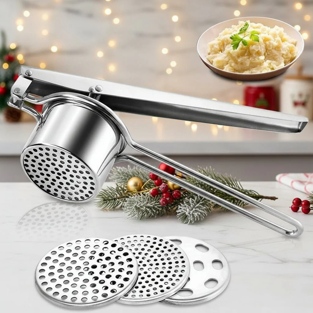 SQUEEZO – Stainless Steel Potato Press with 3 Discs for Perfect Purees & Juices - Image 2