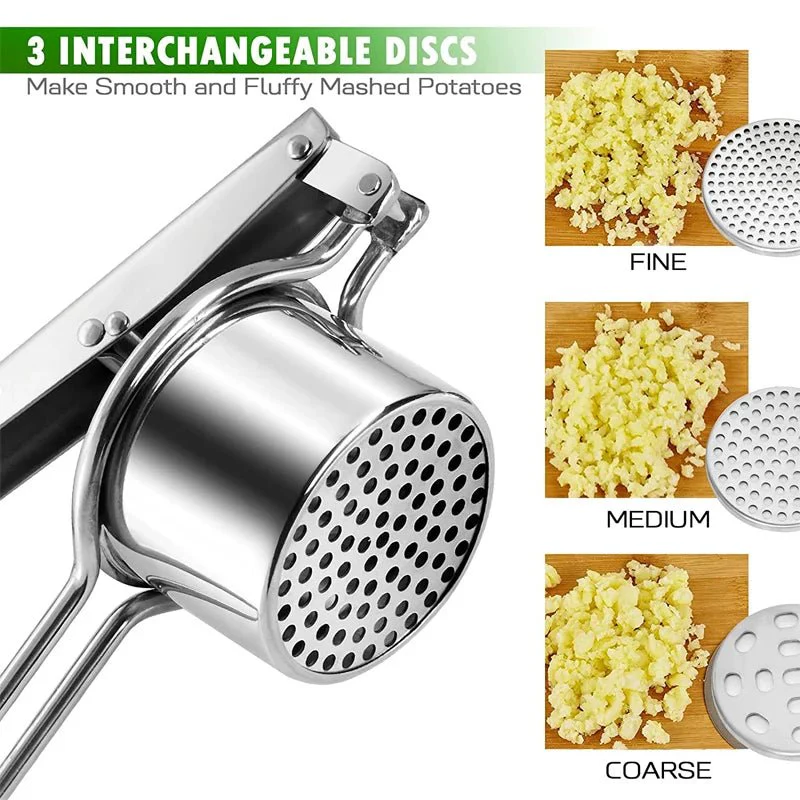 SQUEEZO – Stainless Steel Potato Press with 3 Discs for Perfect Purees & Juices - Image 3