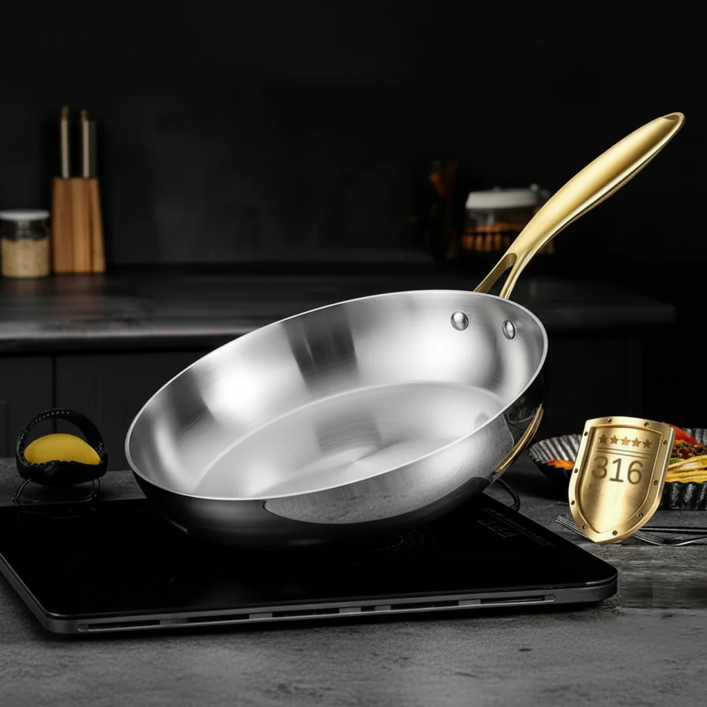 STEELTRIQ – 316 stainless steel frying pan with 7-layer design, 2 mm wall thickness and induction compatibility - Image 4