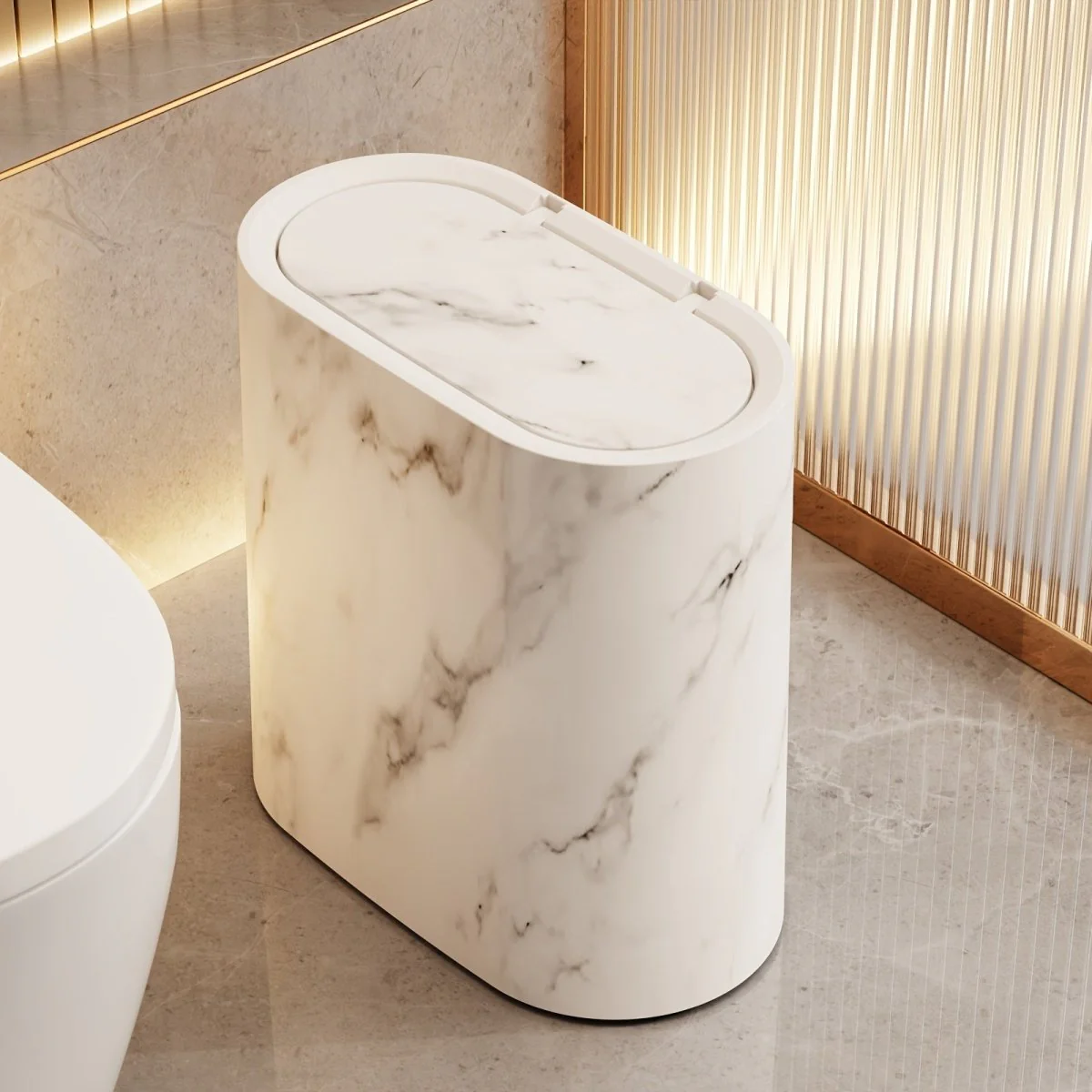 STYLEBIN – Contemporary oval waste bin with marble pattern - Image 3