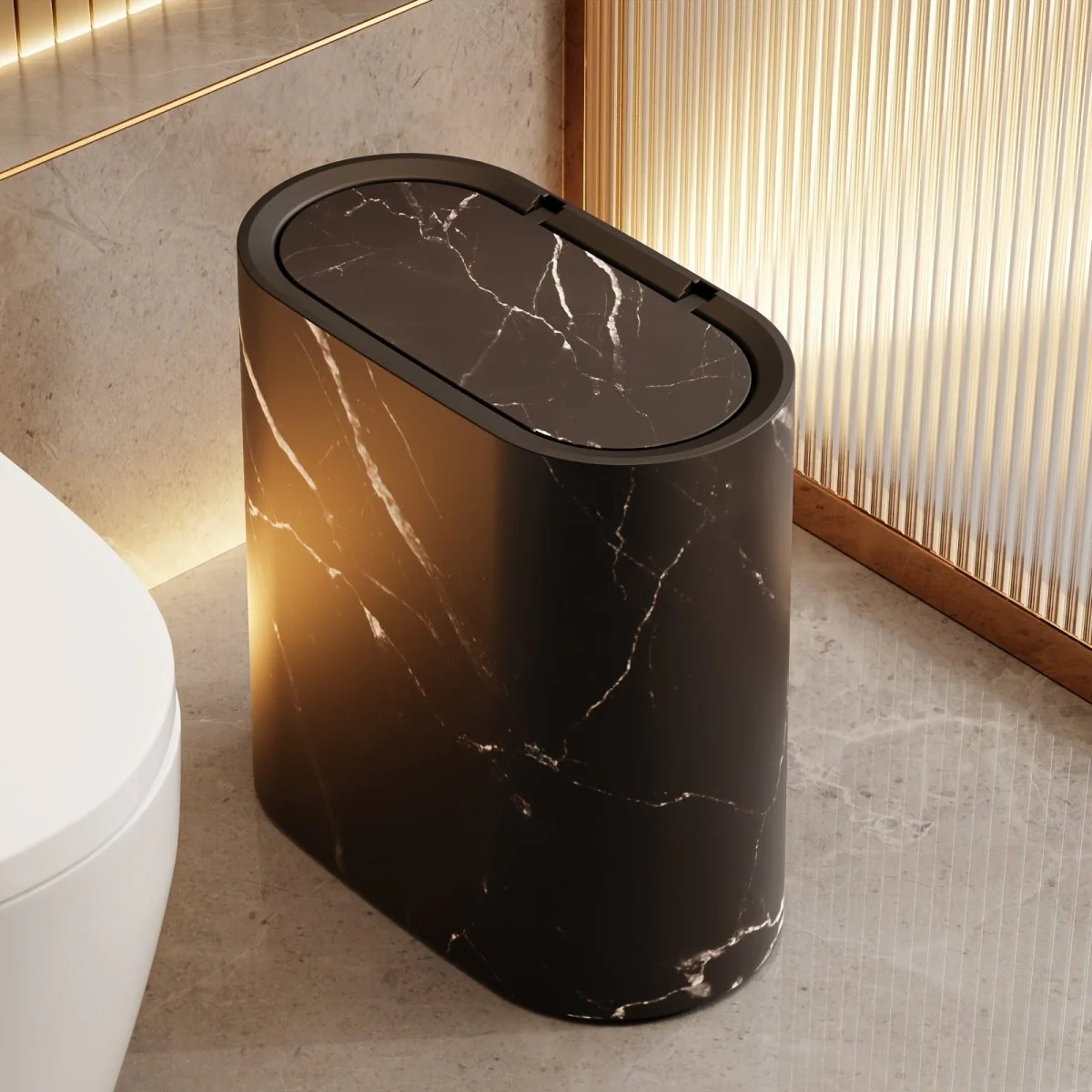 STYLEBIN – Contemporary oval waste bin with marble pattern - Image 5