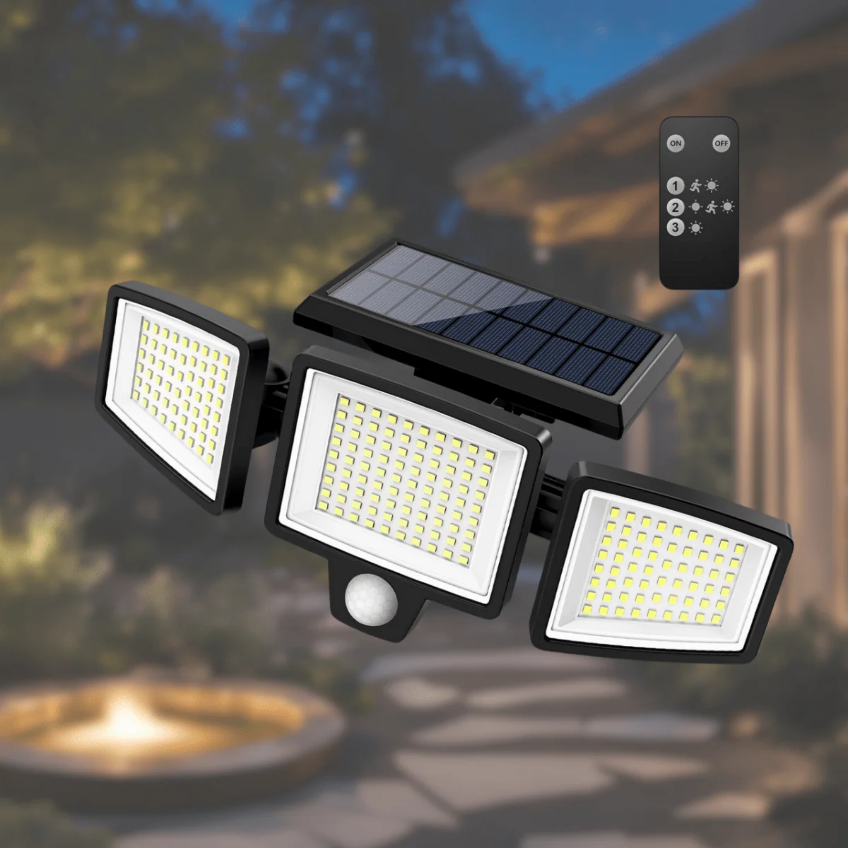 SUNDEFENSE – Solar-powered security light with motion sensor & remote control