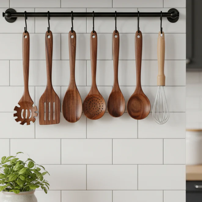 Teak kitchen utensil set - Elegant cooking utensils for modern kitchen gadgets