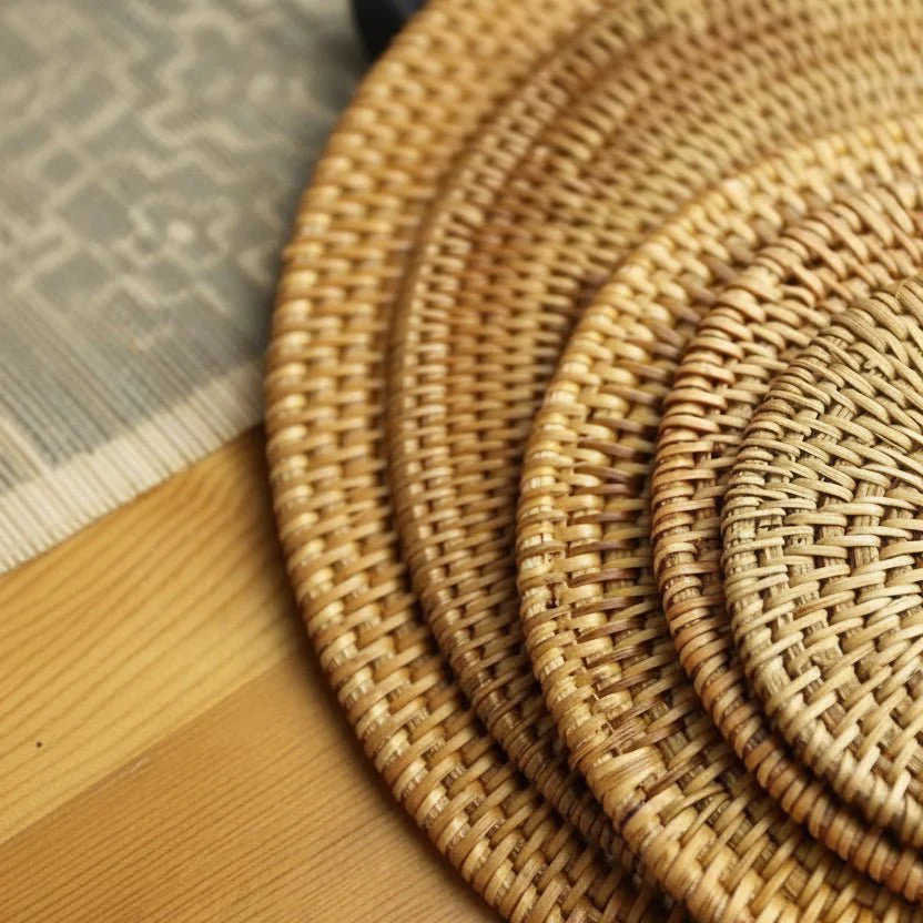 RATTANCRAFT – Elegant Coaster Set Made of Rattan Weave, 6 Pieces, Non-Slip Drink Coasters - Image 4