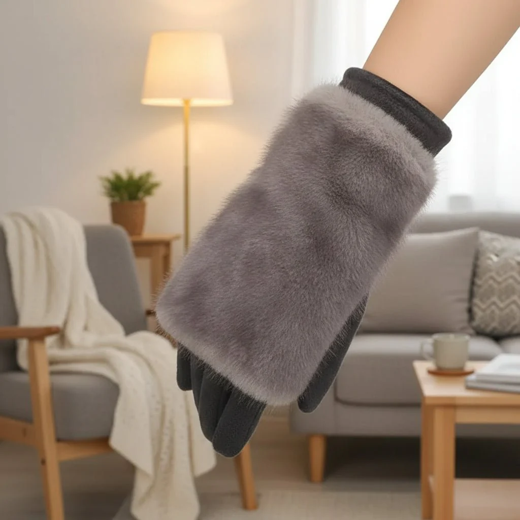 THERMÉA – Elegant suede winter gloves with touchscreen and fur lining (Unisex)