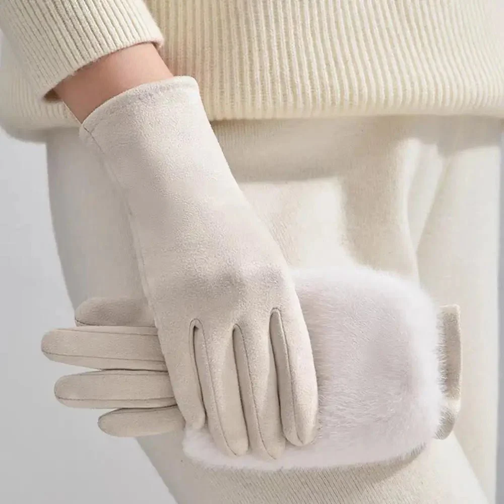 THERMÉA – Elegant suede winter gloves with touchscreen and fur lining (Unisex) - Image 4