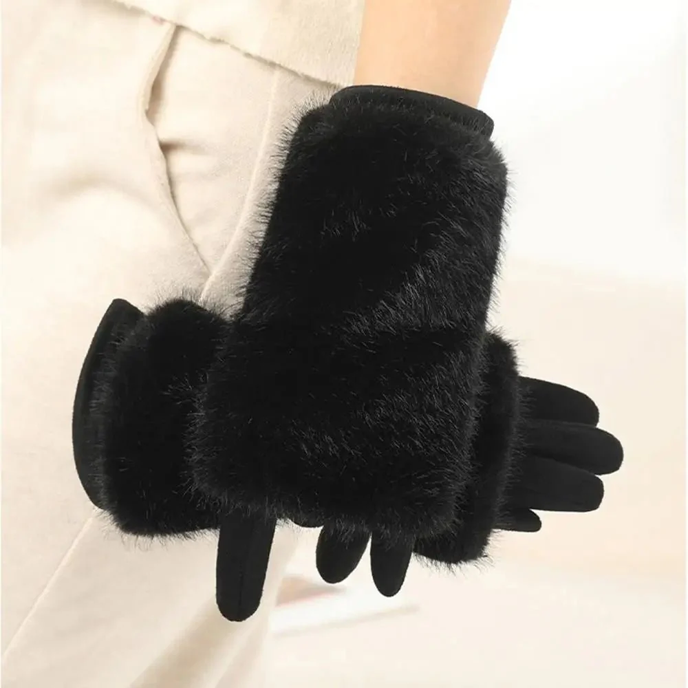 THERMÉA – Elegant suede winter gloves with touchscreen and fur lining (Unisex) - Image 5