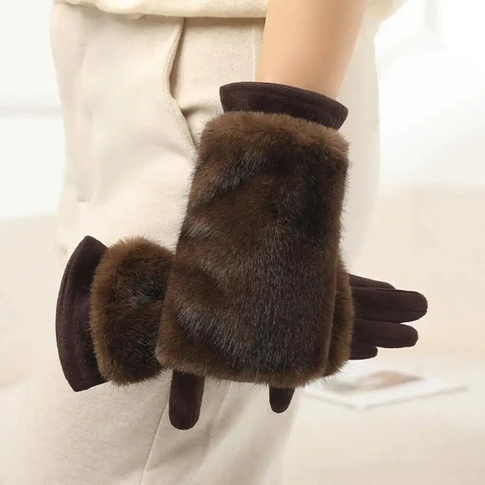 THERMÉA – Elegant suede winter gloves with touchscreen and fur lining (Unisex) - Image 6