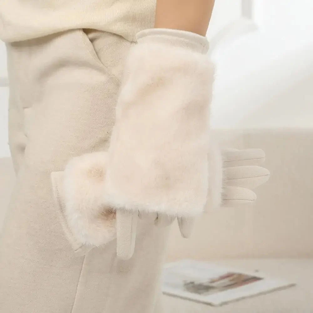 THERMÉA – Elegant suede winter gloves with touchscreen and fur lining (Unisex) - Image 8